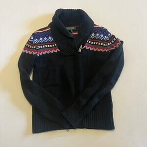 Lauren Ralph Lauren Petite Black Toggle Fair Isle Shawl Collar Sweater S